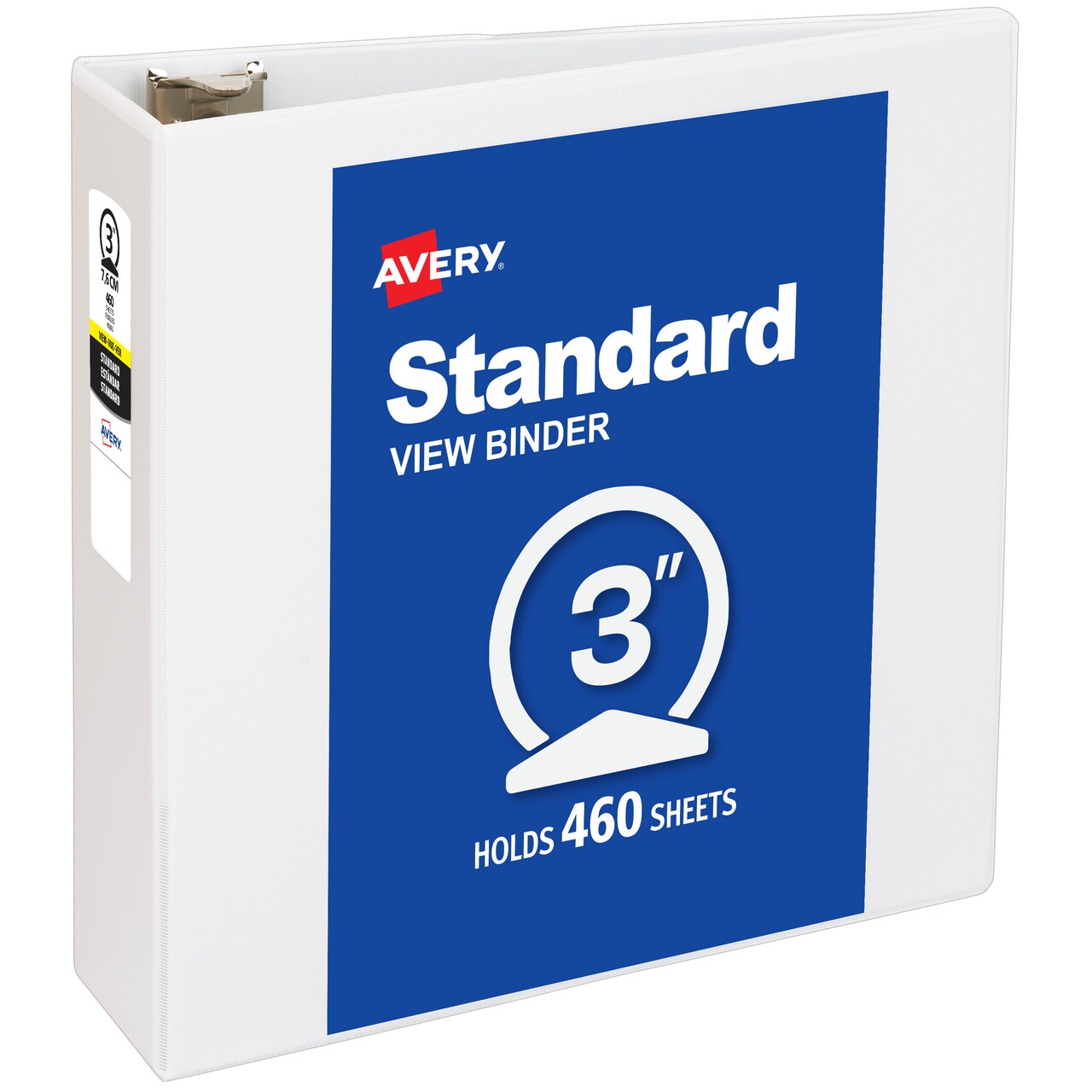 Avery® Standard View 3 Ring Binder, 3" Round Rings, 460-Sheet Capacity, 3.5 Inch Wide Spine, 1 White Binder, Ideal for Lightweight Organization and Occasional Referencing (05741)